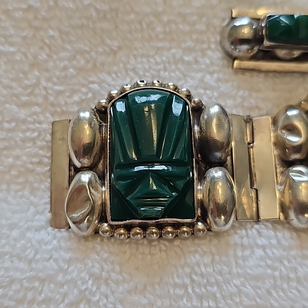 Vintage taxco and jade braclet and earings - Picture 2 of 11